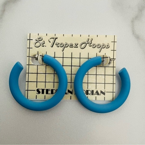 Vintage Jewelry - Vintage St. Tropez Hoops-Stephan Adrian Ocean Blue Hoops- Deadstock - 1980’s